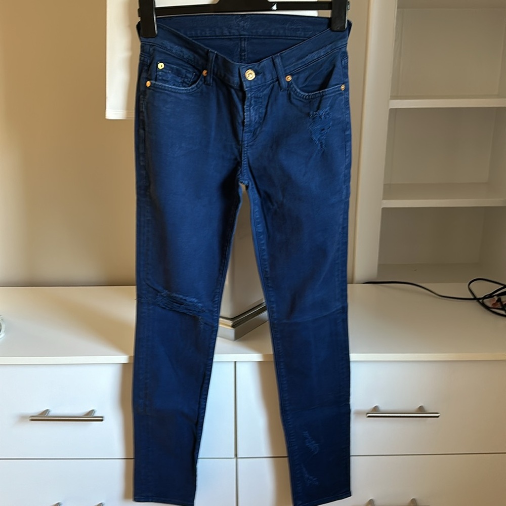 Seven 7 For All Mankind Denim ripped skinny Jeans Blue Low Waisted Size 26.